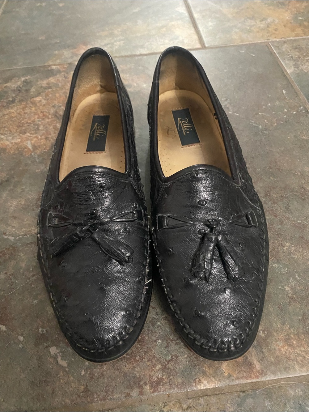 Zelli Ostrich Black Tassel Leather Loafers